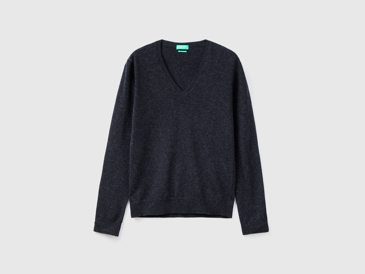 Maglia con scollo a V antracite in pura lana Merino