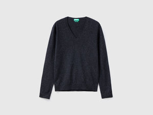 Maglia con scollo a V antracite in pura lana Merino
