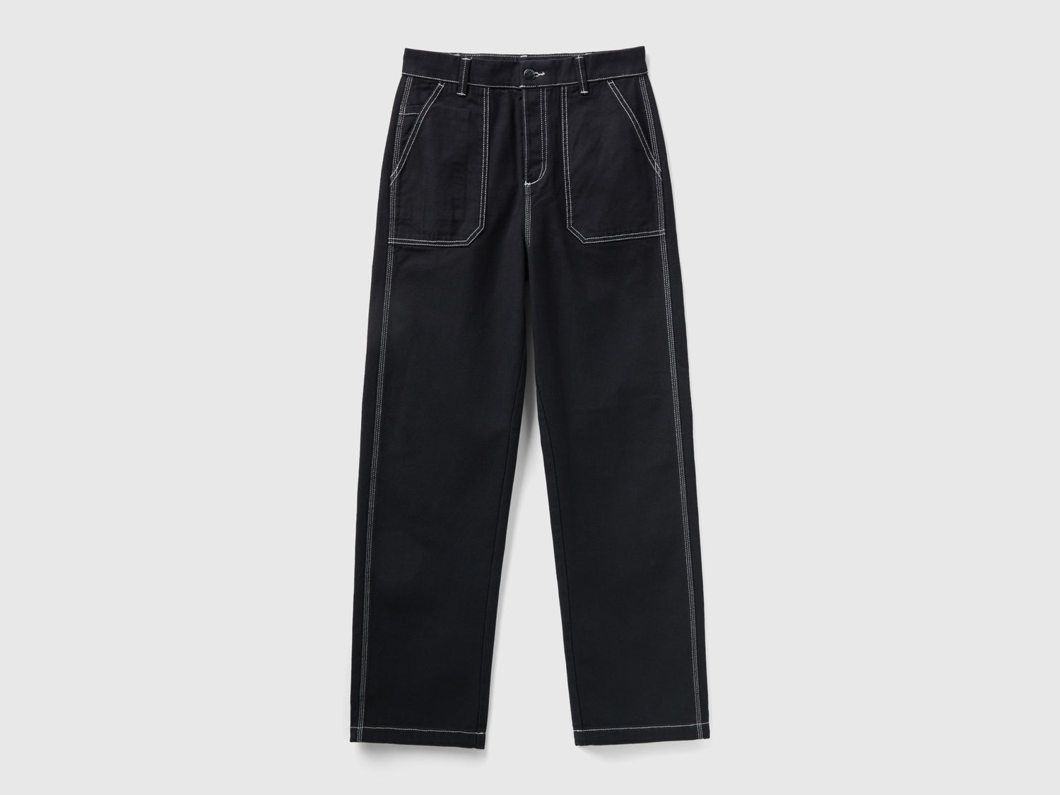 Pantaloni straight in tela di cotone da donna nero | Benetton Outlet