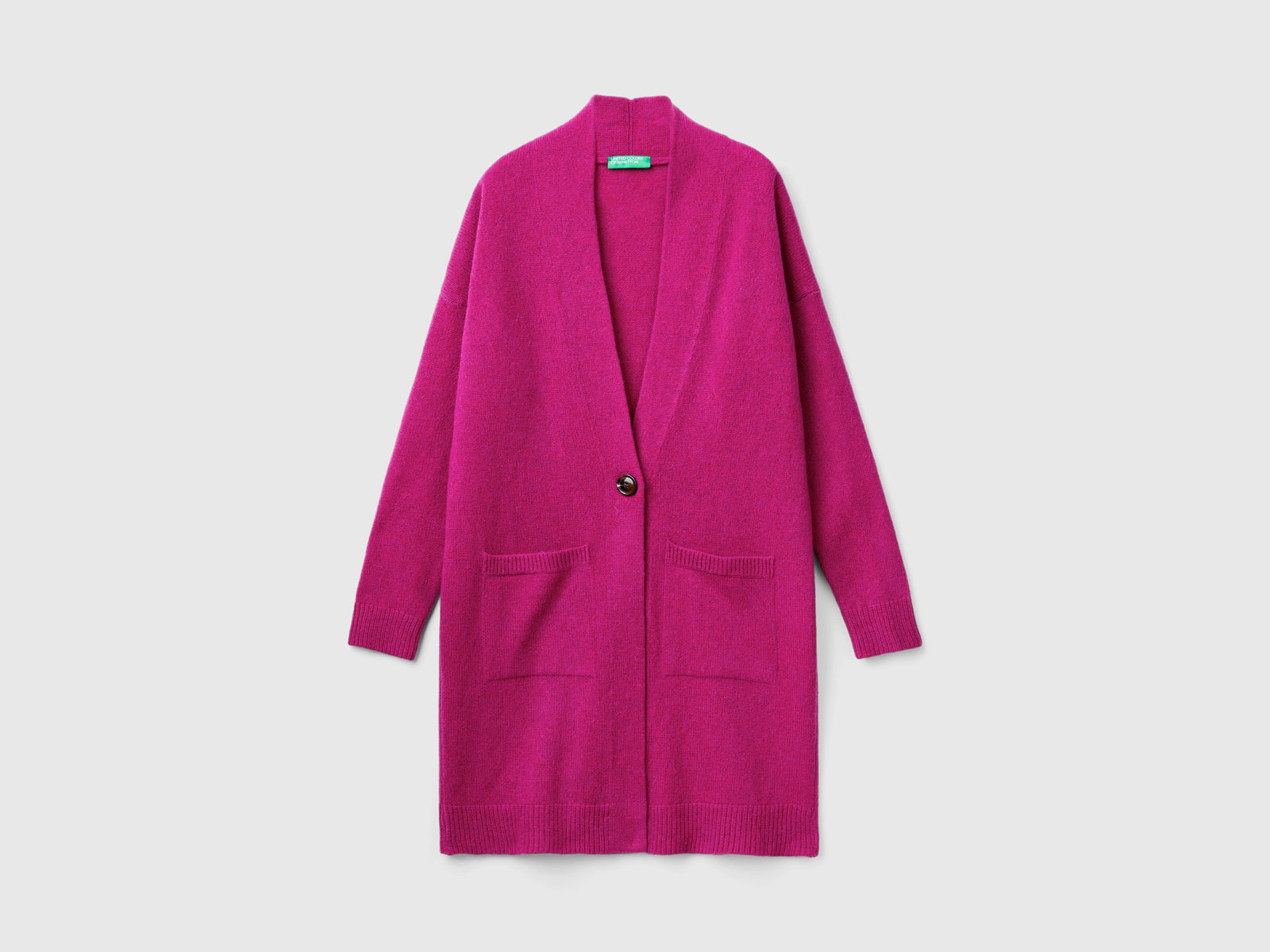 Cardigan lungo in pura lana Shetland da donna fucsia | Benetton Outlet