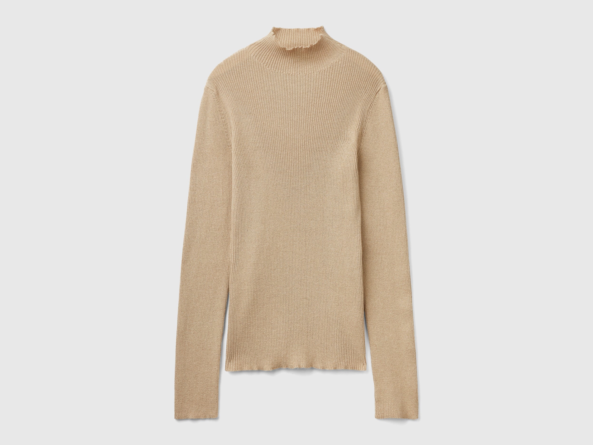 Fitted turtleneck sweater with lurex da donna beige | Benetton Outlet