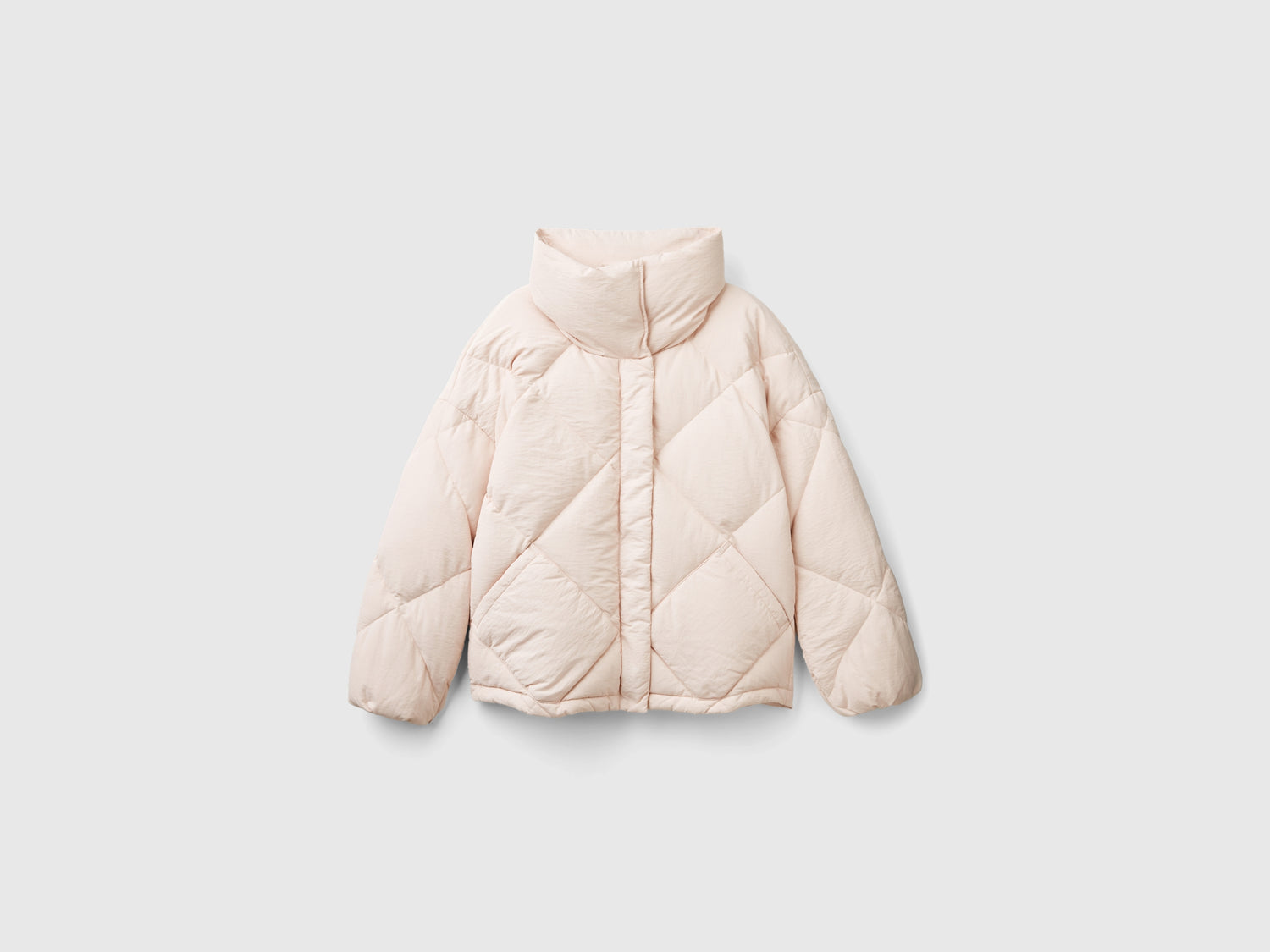 Piumino collo alto imbottito in vera piuma riciclata da donna rosa tenue | Benetton Outlet