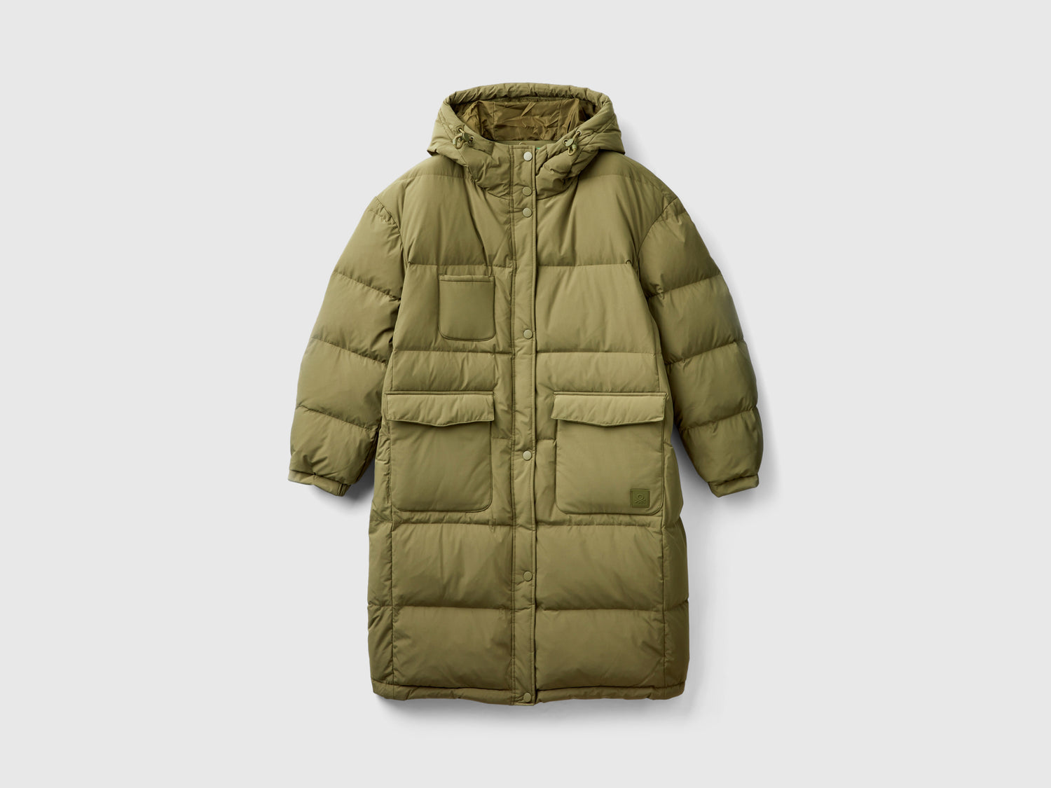 Piumino lungo imbottito con piuma riciclata da donna verde militare | Benetton Outlet