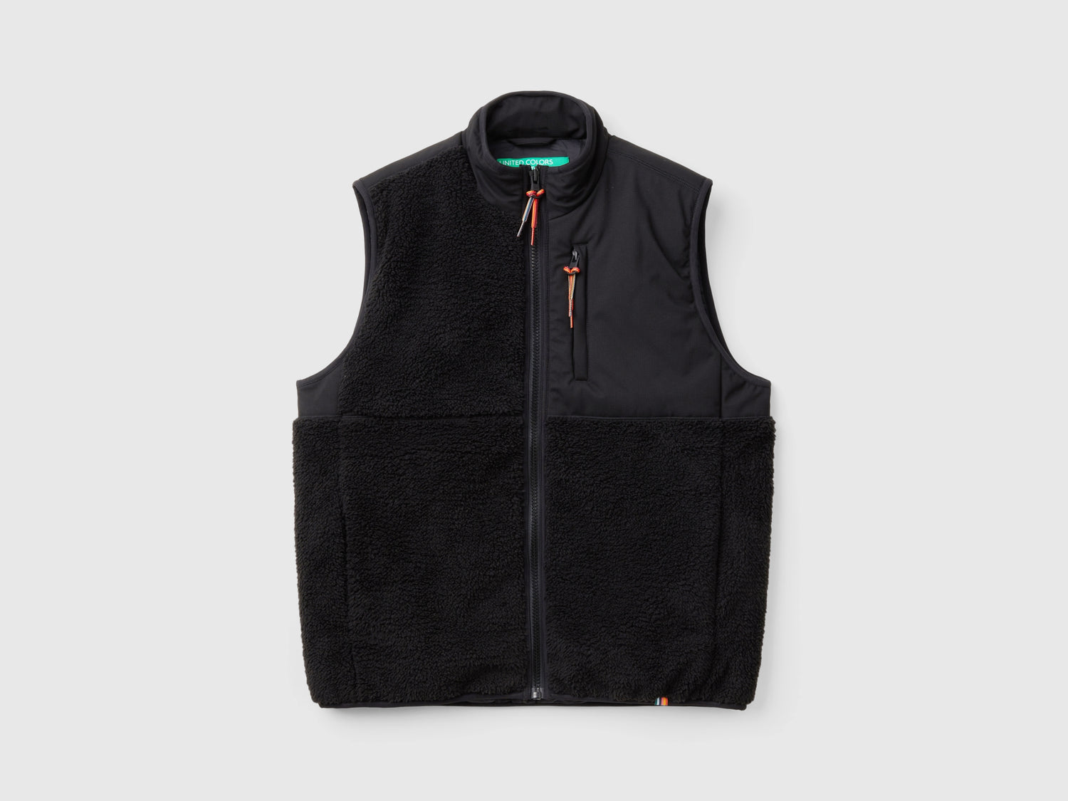 Gilet in nylon e pelliccetta sintetica da uomo nero | Benetton Outlet