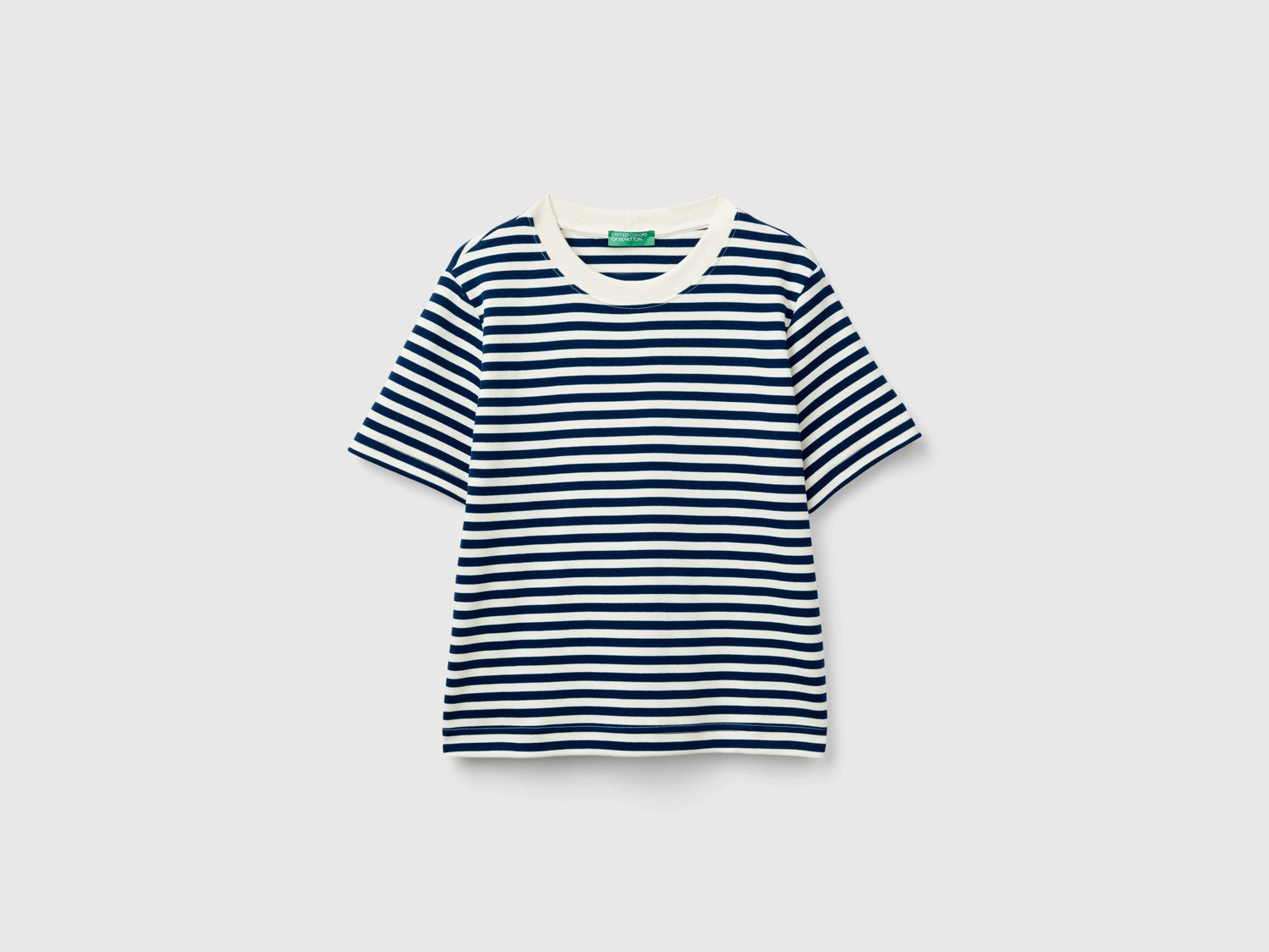 Maglietta a righe in caldo cotone da donna blu scuro | Benetton Outlet