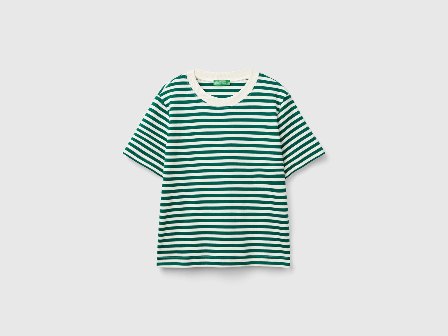 Striped T-shirt in warm cotton da donna verde | Benetton Outlet