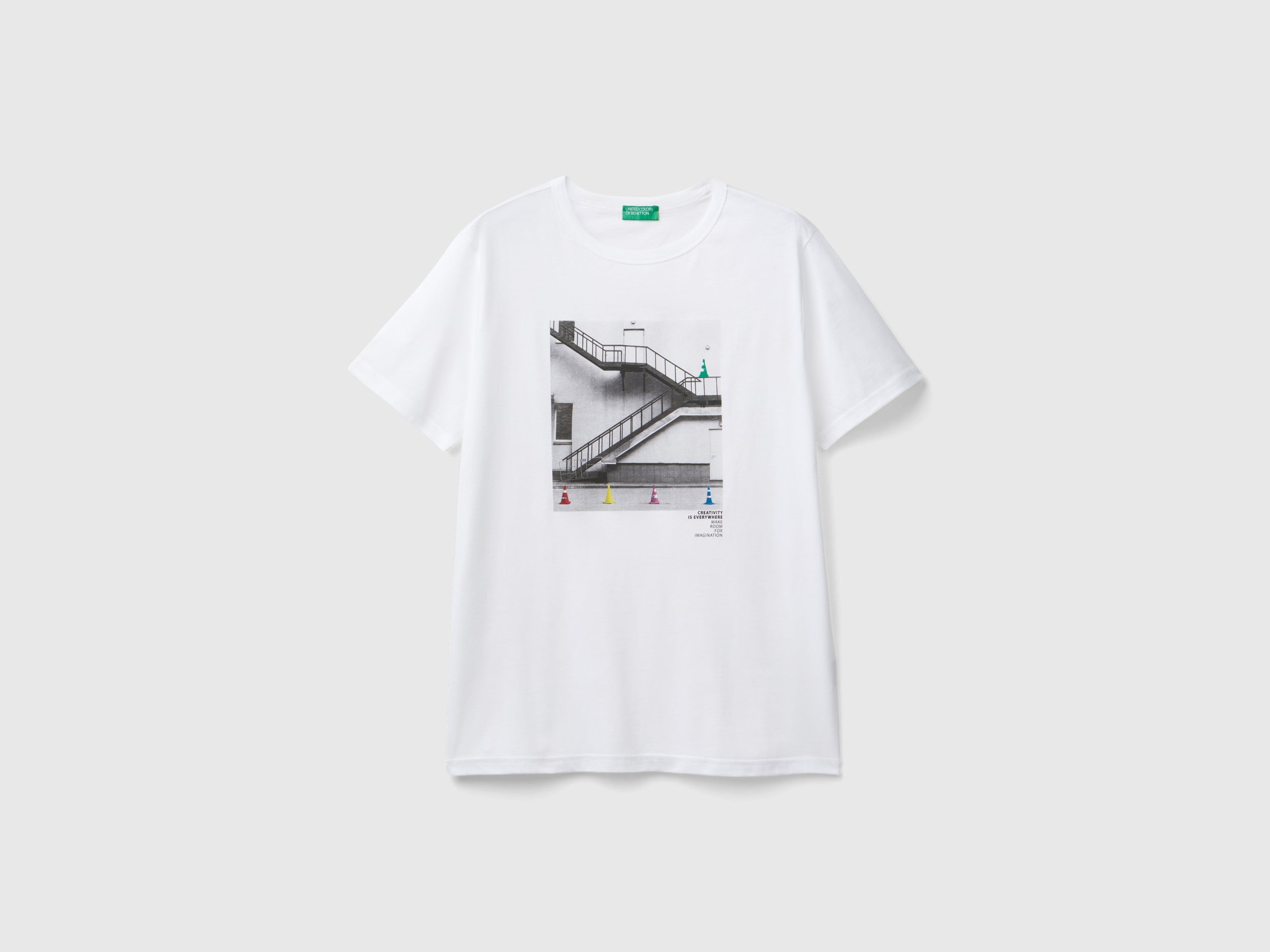 Regular fit organic cotton T-shirt da uomo bianco Benetton Outlet