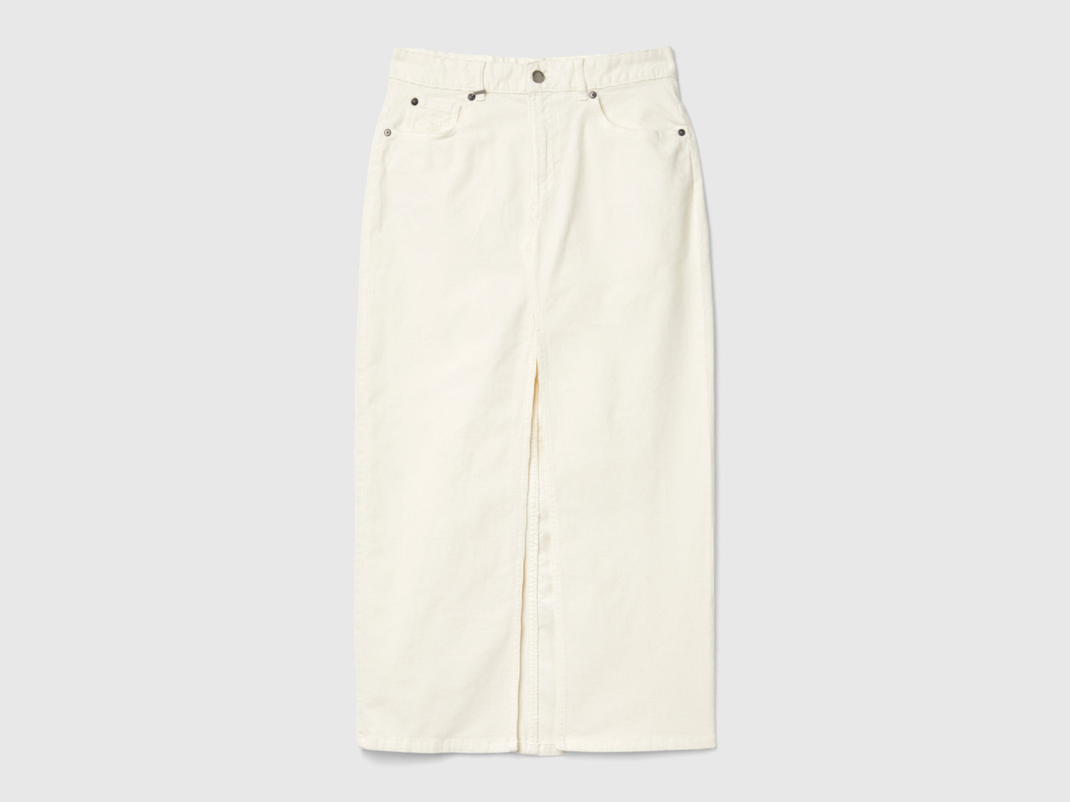 Gonna lunga in velluto a costine da donna bianco panna | Benetton Outlet