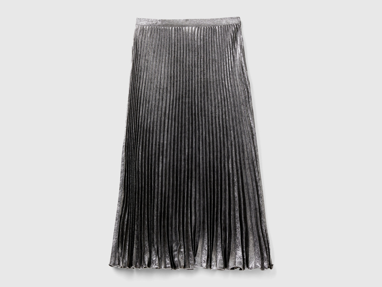 Gonna plissettata in raso da donna argento | Benetton Outlet