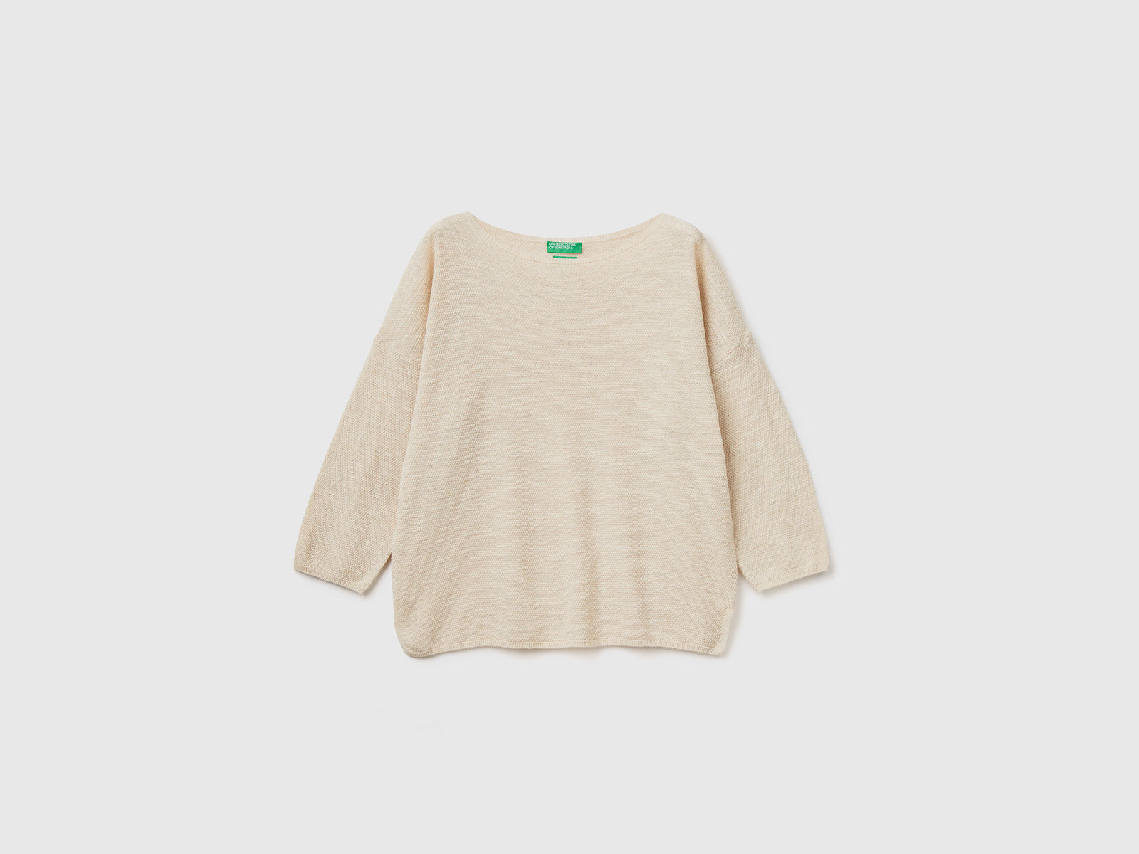 Maglia in misto lino con manica a 3/4 da donna bianco panna | Benetton Outlet
