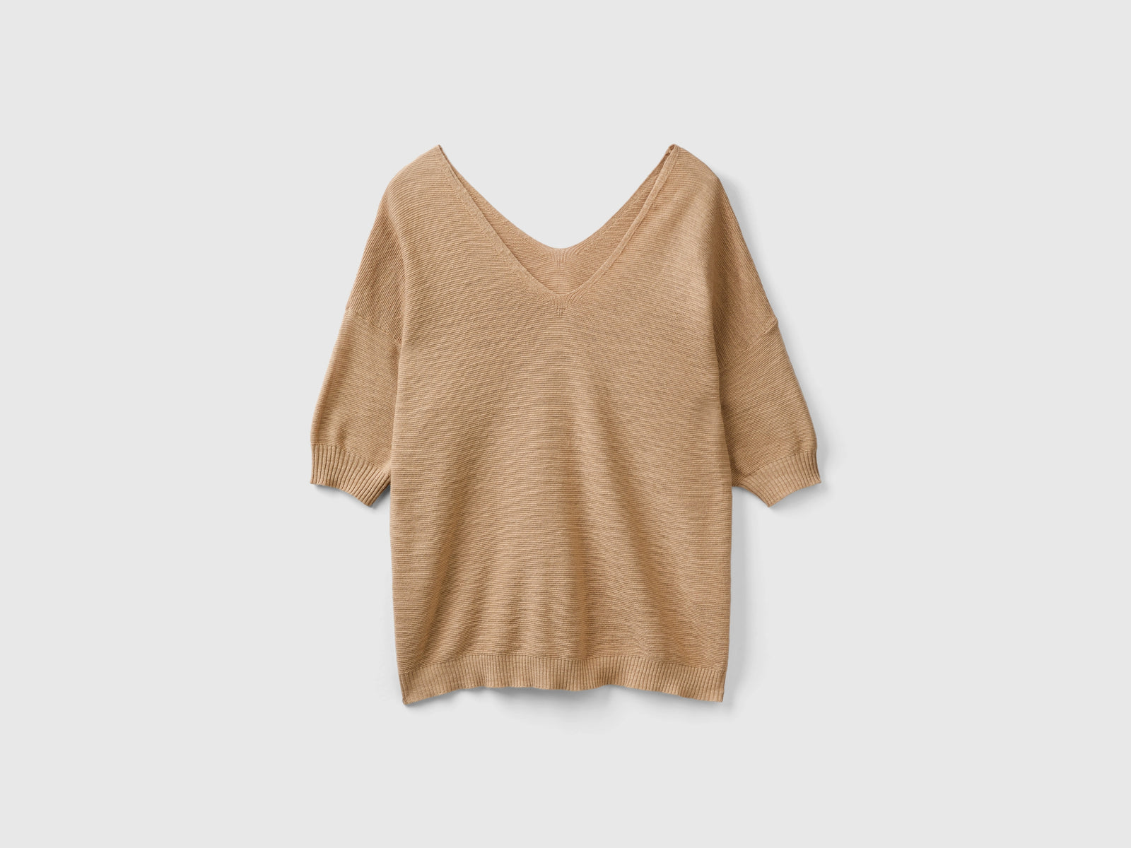 Maglia in misto cotone e lino da donna beige | Benetton Outlet