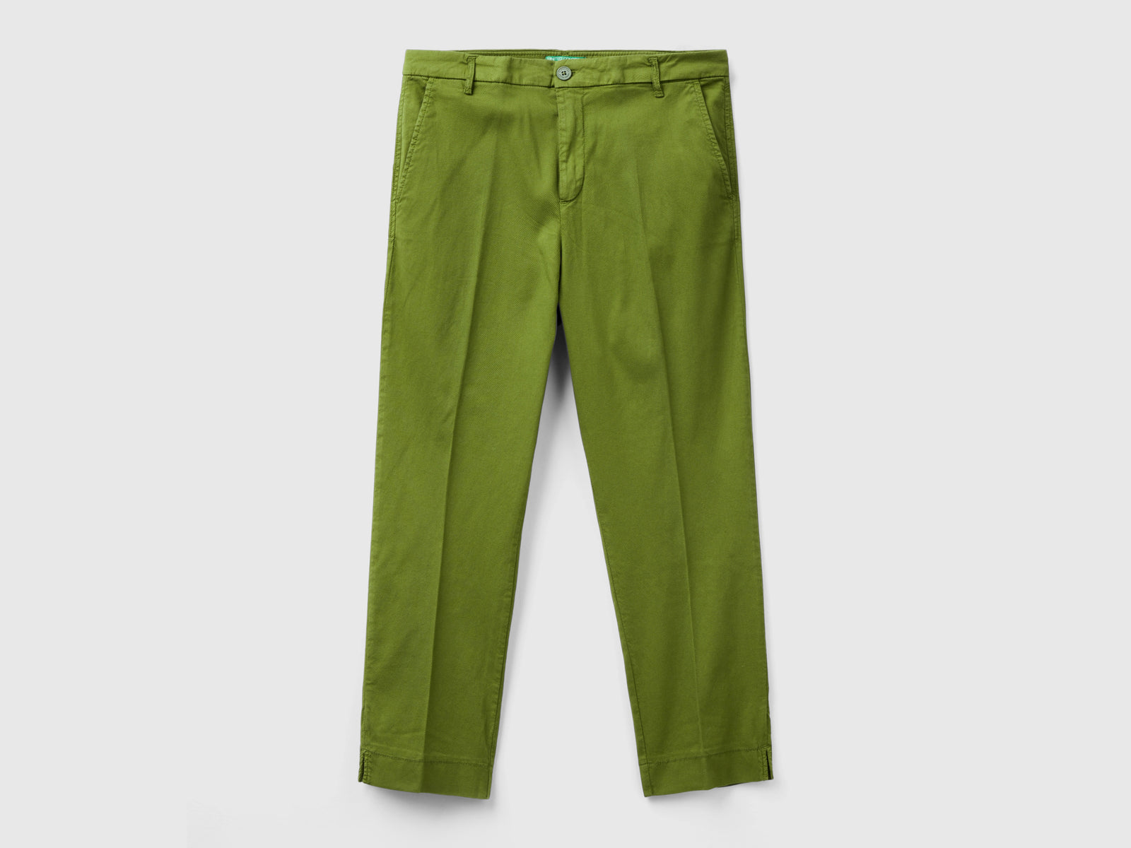 Stretch cotton cropped chinos da donna verde militare | Benetton Outlet