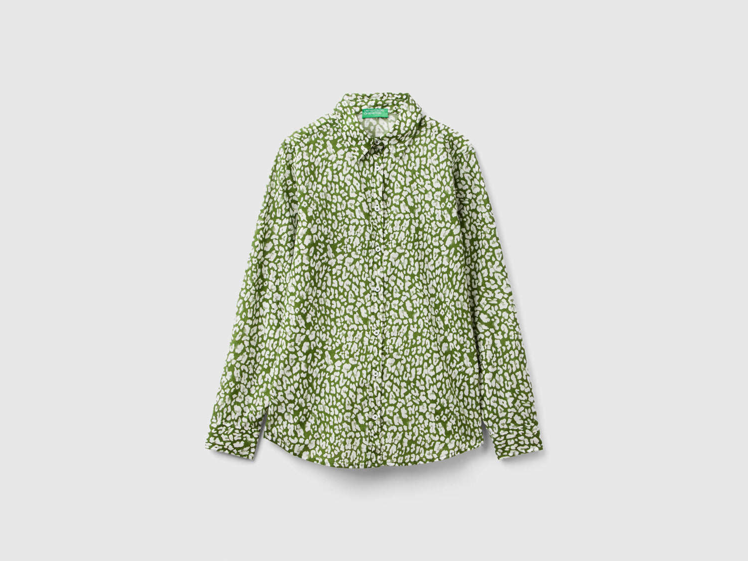 Camicia fantasia 100% cotone da donna verde | Benetton Outlet