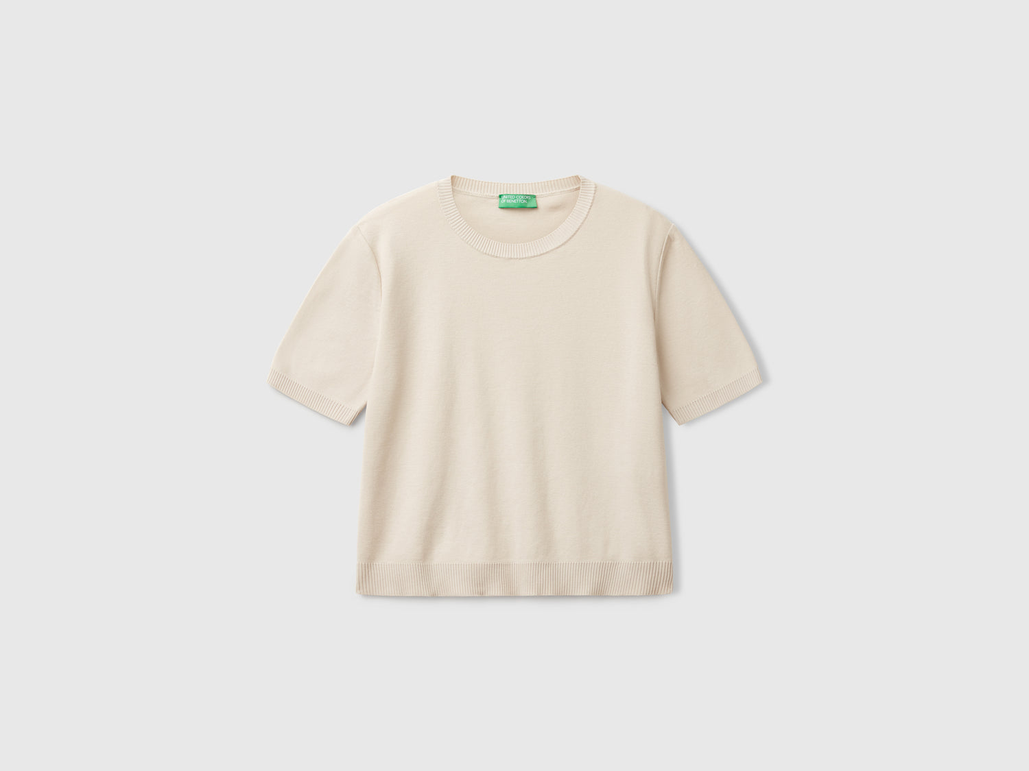 Maglia manica corta 100% cotone da donna beige | Benetton Outlet