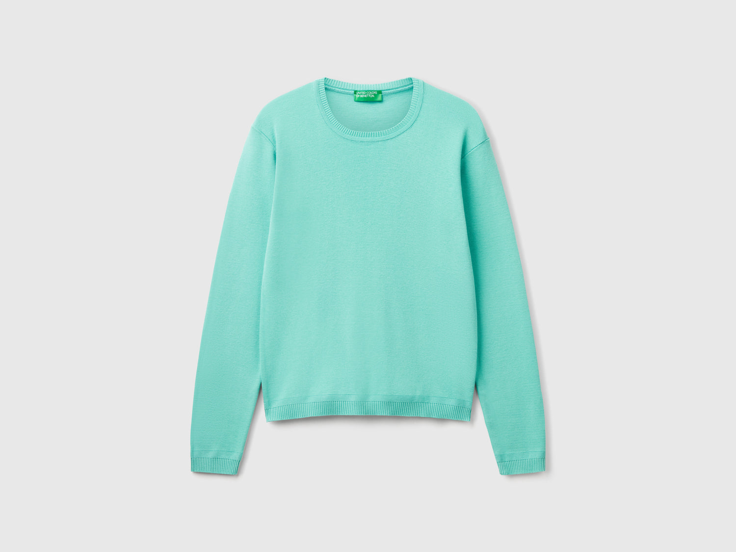 Crew neck sweater in pure cotton da donna verde acqua | Benetton Outlet