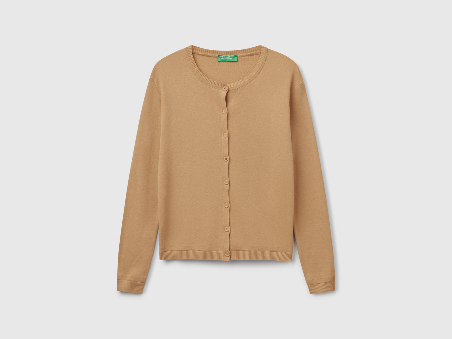 Cardigan girocollo in puro cotone da donna beige | Benetton Outlet