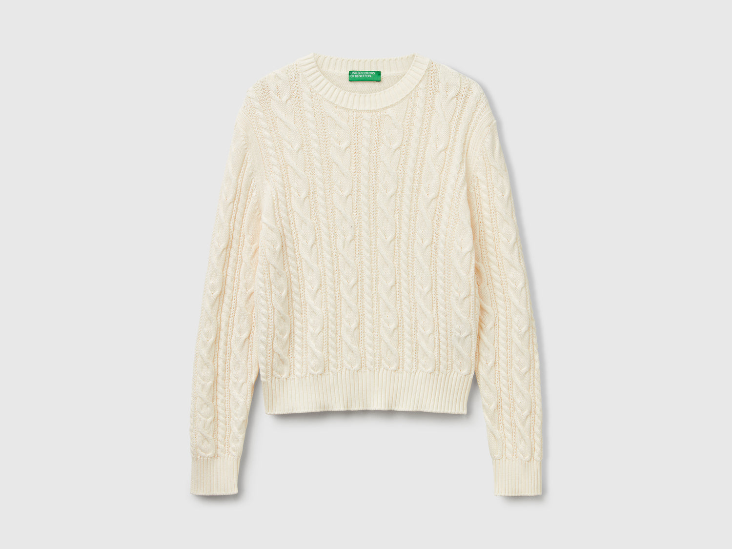 100% cotton cable knit sweater da donna bianco panna | Benetton Outlet