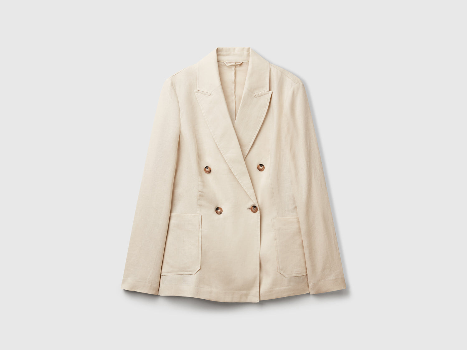 Giacca doppiopetto in puro lino da donna beige | Benetton Outlet