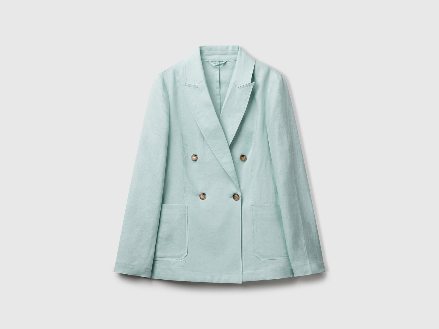 Giacca doppiopetto in puro lino da donna verde acqua | Benetton Outlet
