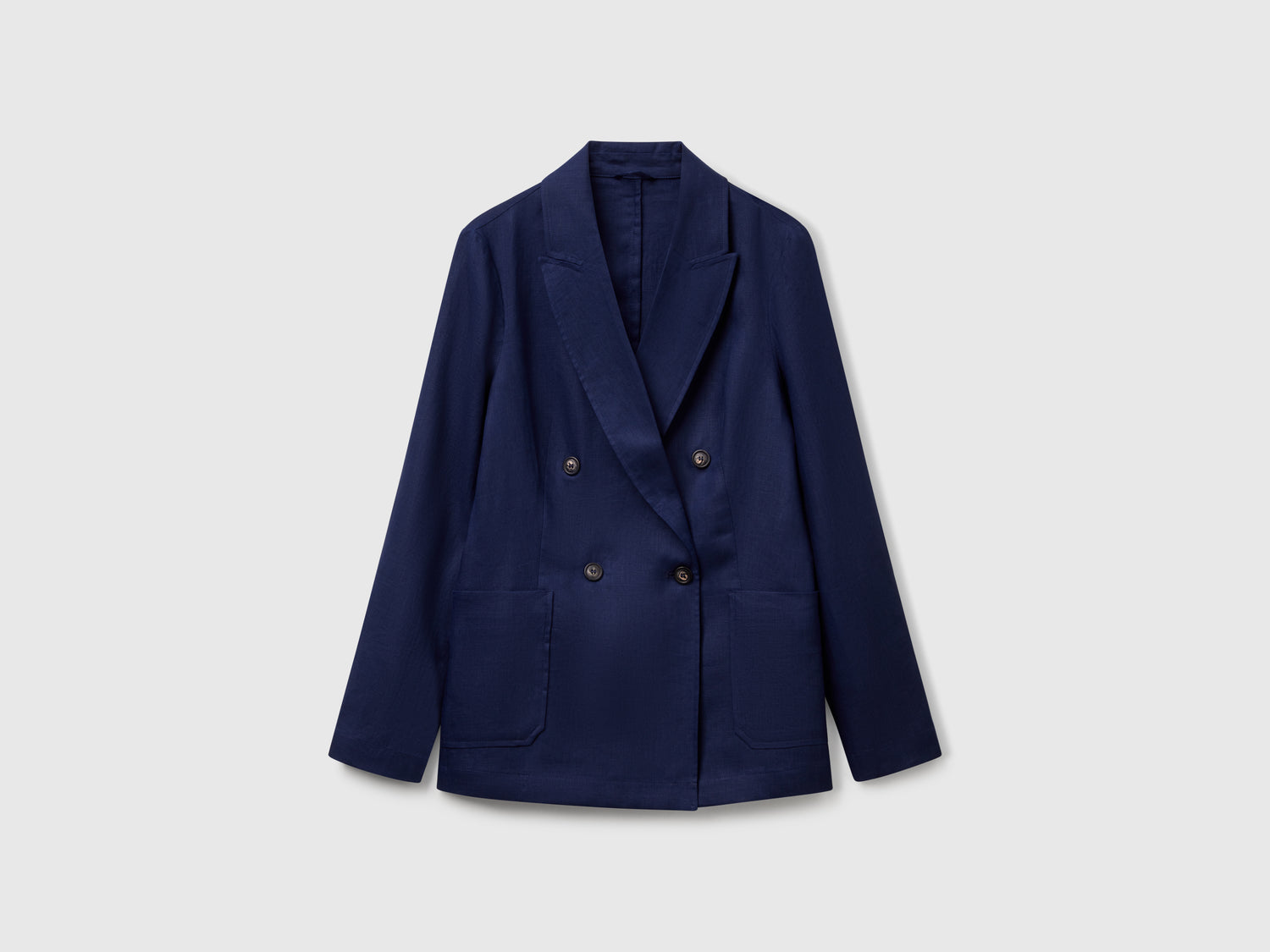 Giacca doppiopetto in puro lino da donna blu scuro | Benetton Outlet