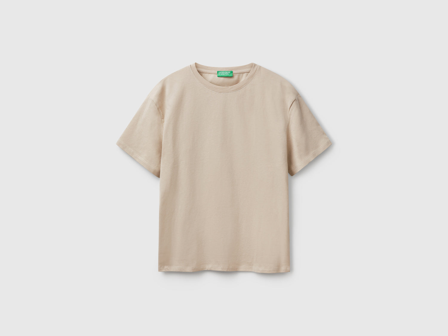 Maglietta manica corta 100% cotone da donna beige | Benetton Outlet