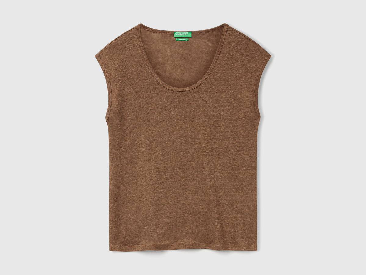 Pure linen wide neck T-shirt
