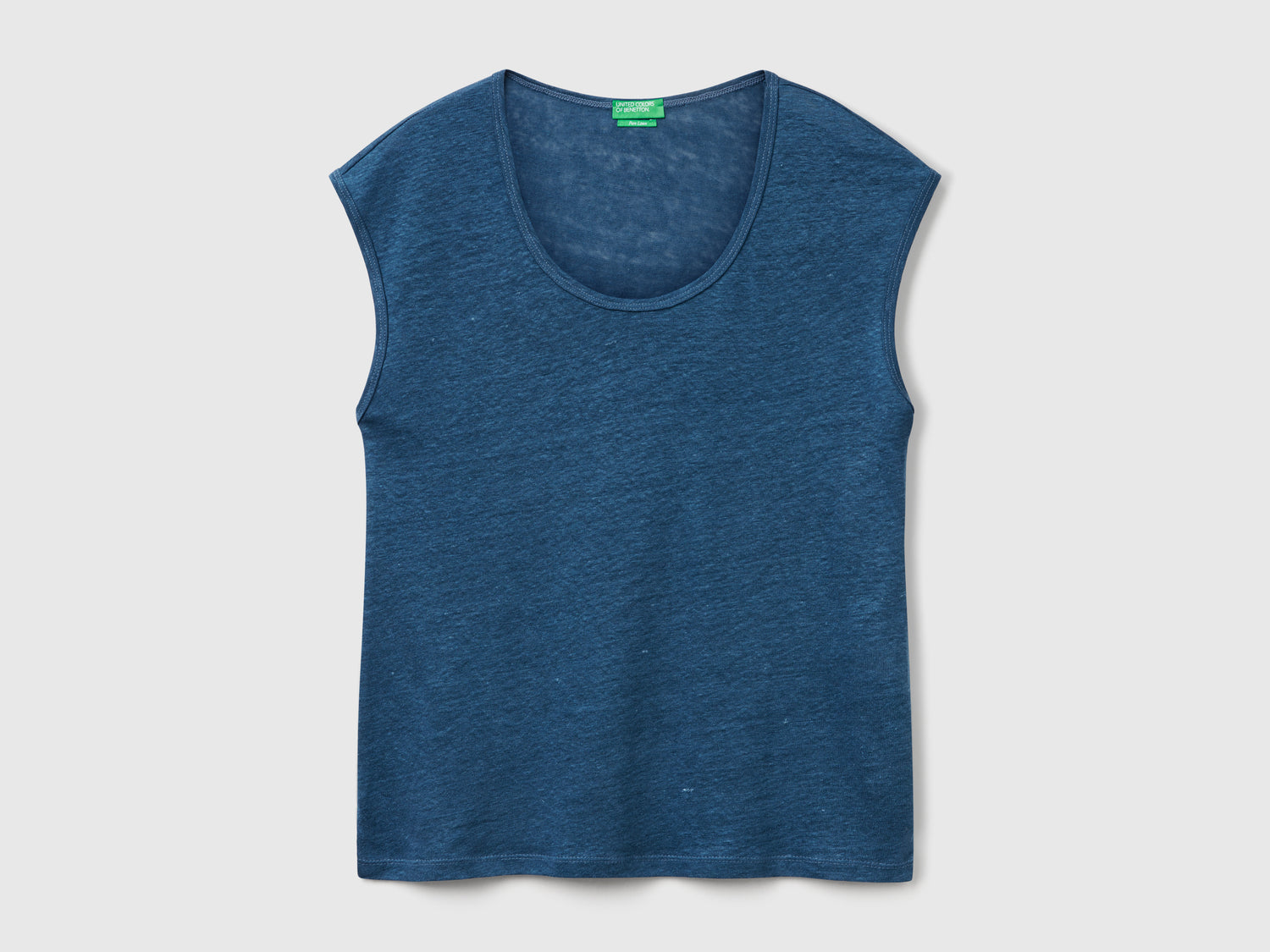 Maglietta scollo ampio in puro lino da donna avio | Benetton Outlet