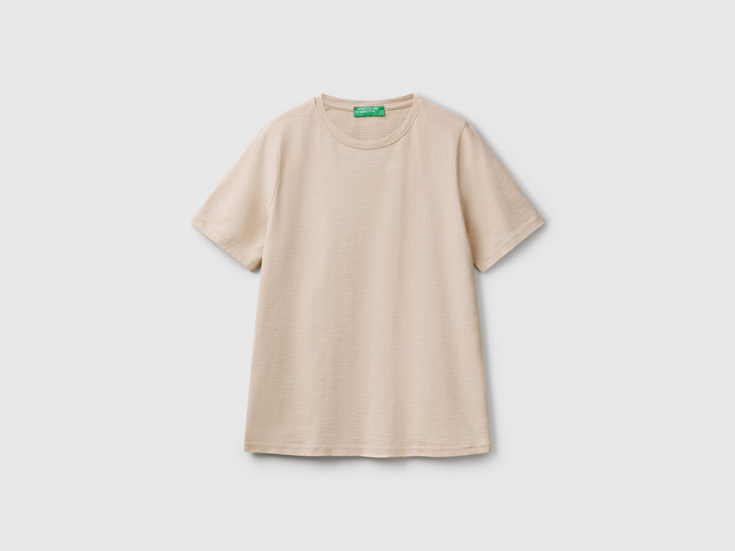 T-shirt girocollo in cotone fiammato da donna cammello | Benetton Outlet