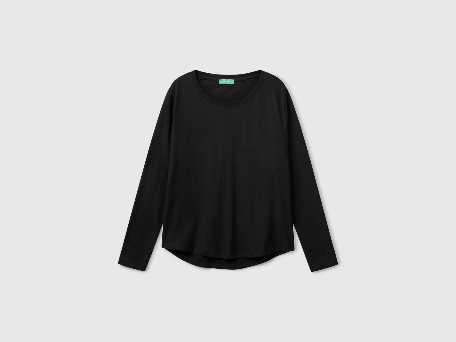 T-shirt manica lunga in cotone leggero da donna nero | Benetton Outlet