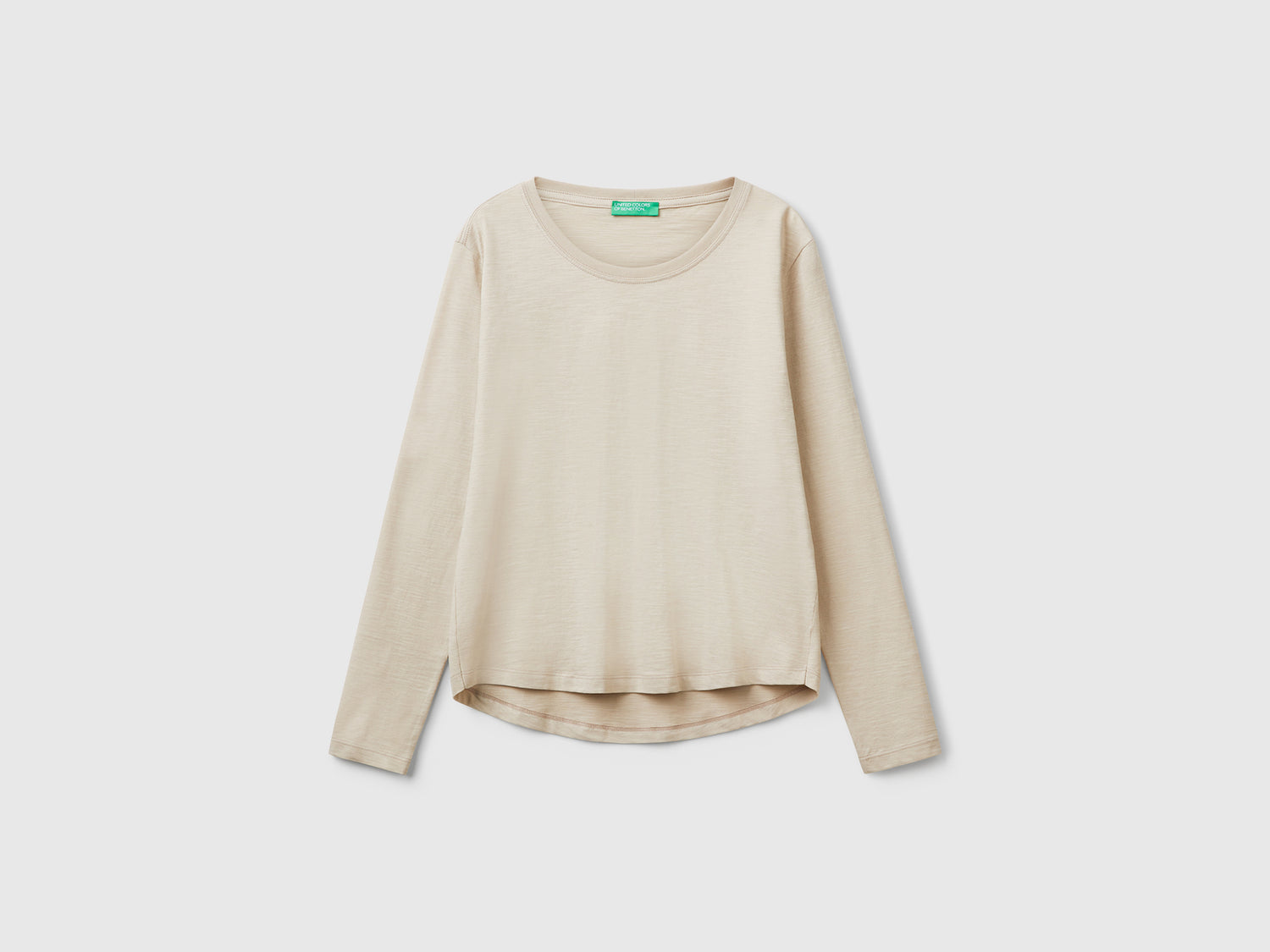 T-shirt manica lunga in cotone leggero da donna beige | Benetton Outlet