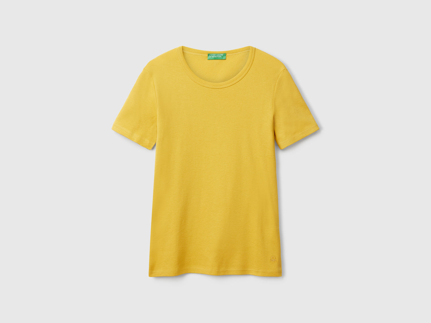 T-shirt in cotone a fibra lunga da donna senape | Benetton Outlet