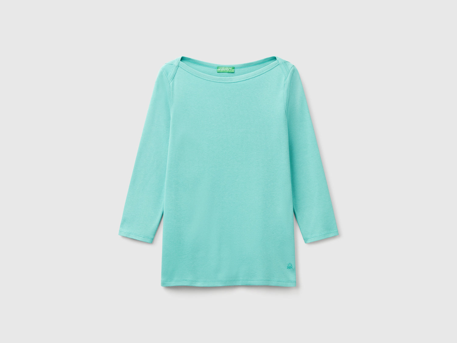 T-shirt con scollo a barchetta 100% cotone da donna verde acqua | Benetton Outlet