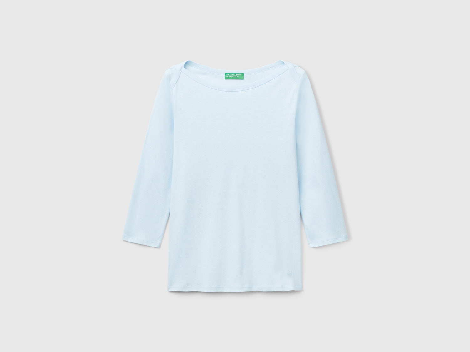 T-shirt con scollo a barchetta 100% cotone da donna celeste | Benetton Outlet