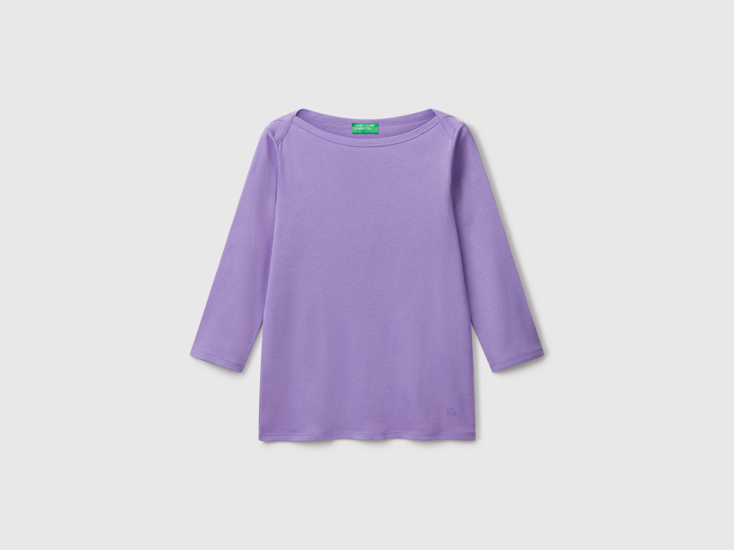 T-shirt con scollo a barchetta 100% cotone da donna pervinca | Benetton Outlet