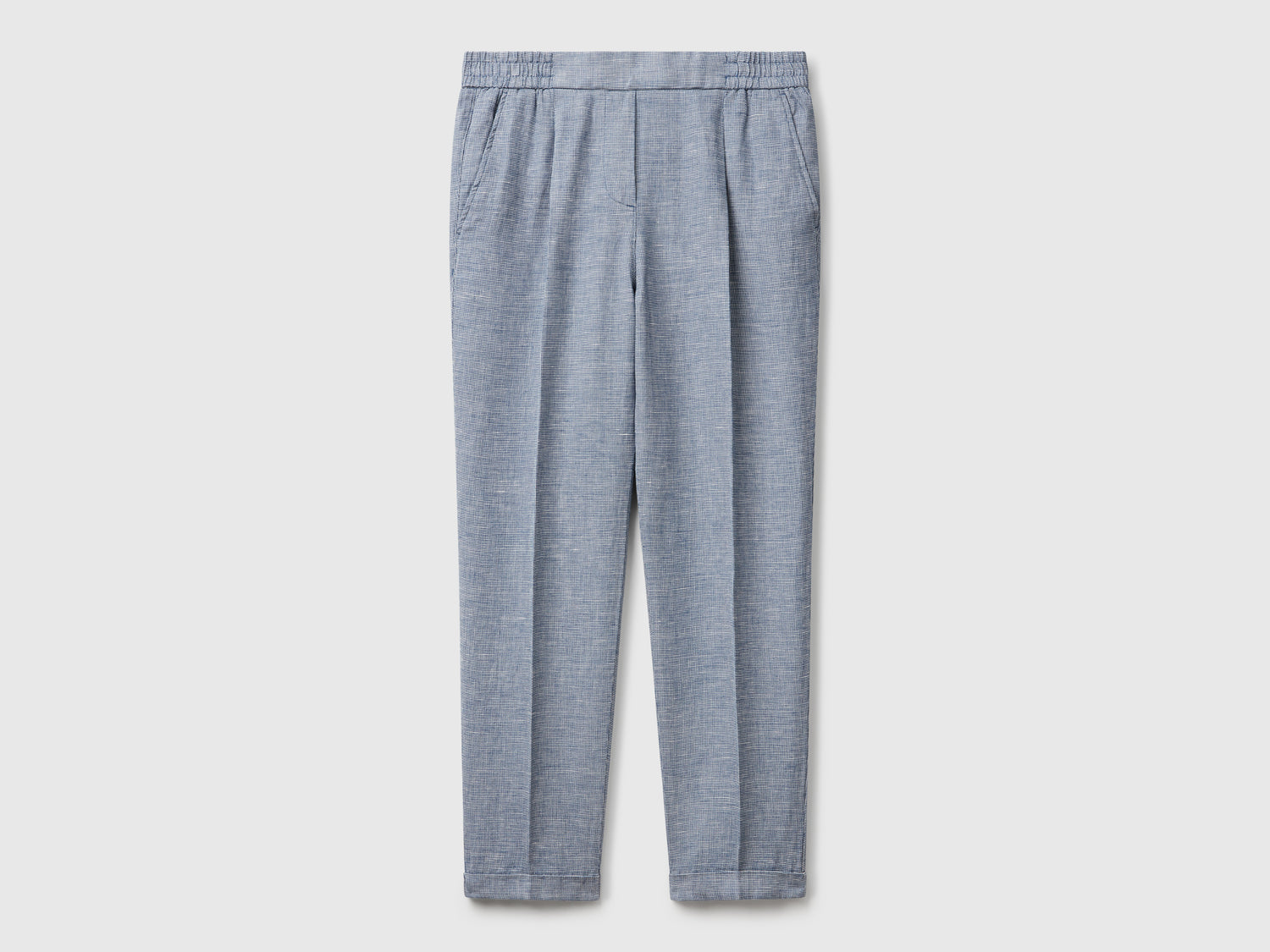 Pantaloni a quadri in misto lino da donna avio | Benetton Outlet