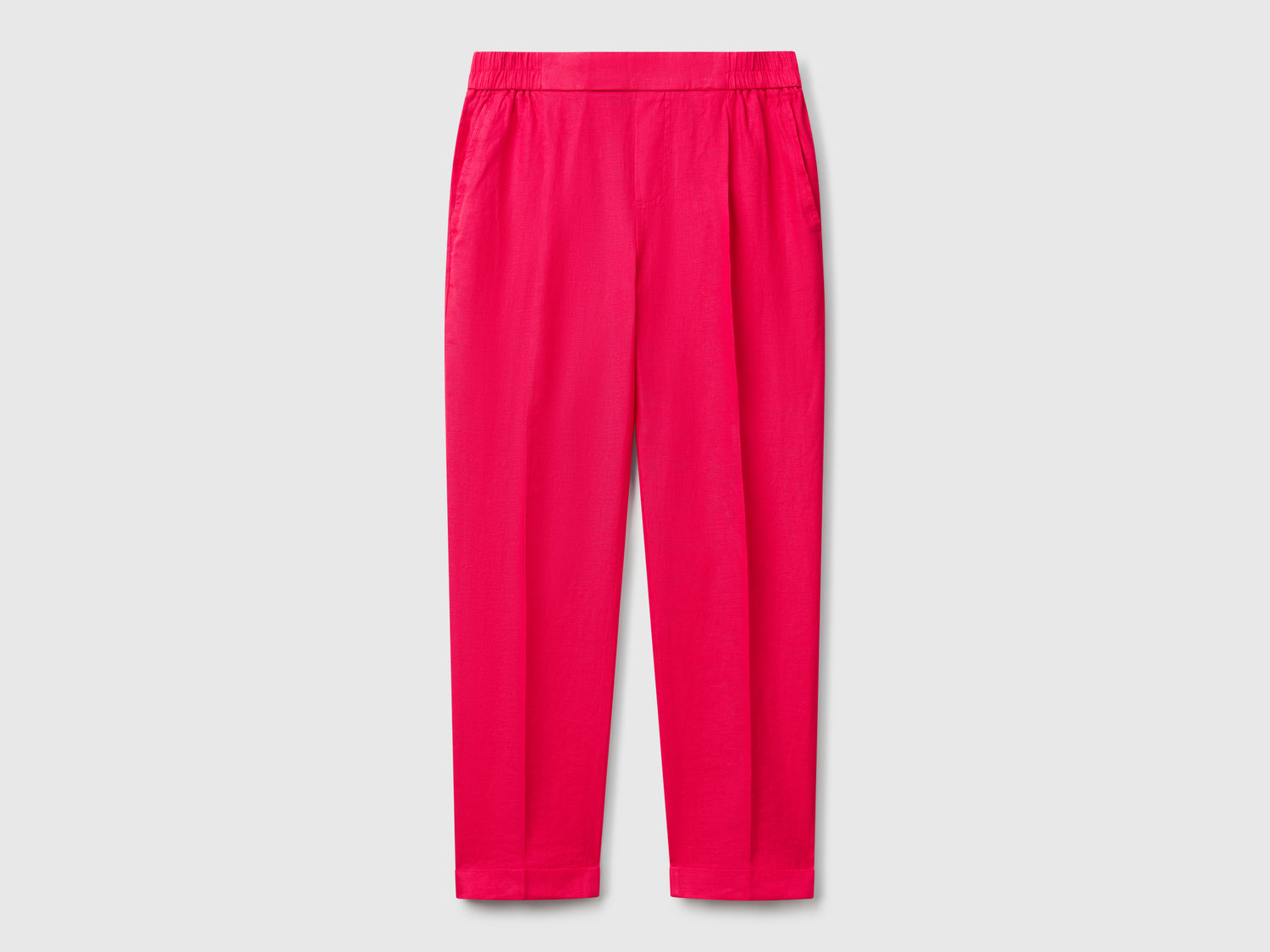 Pantaloni regular fit in puro lino da donna fucsia | Benetton Outlet