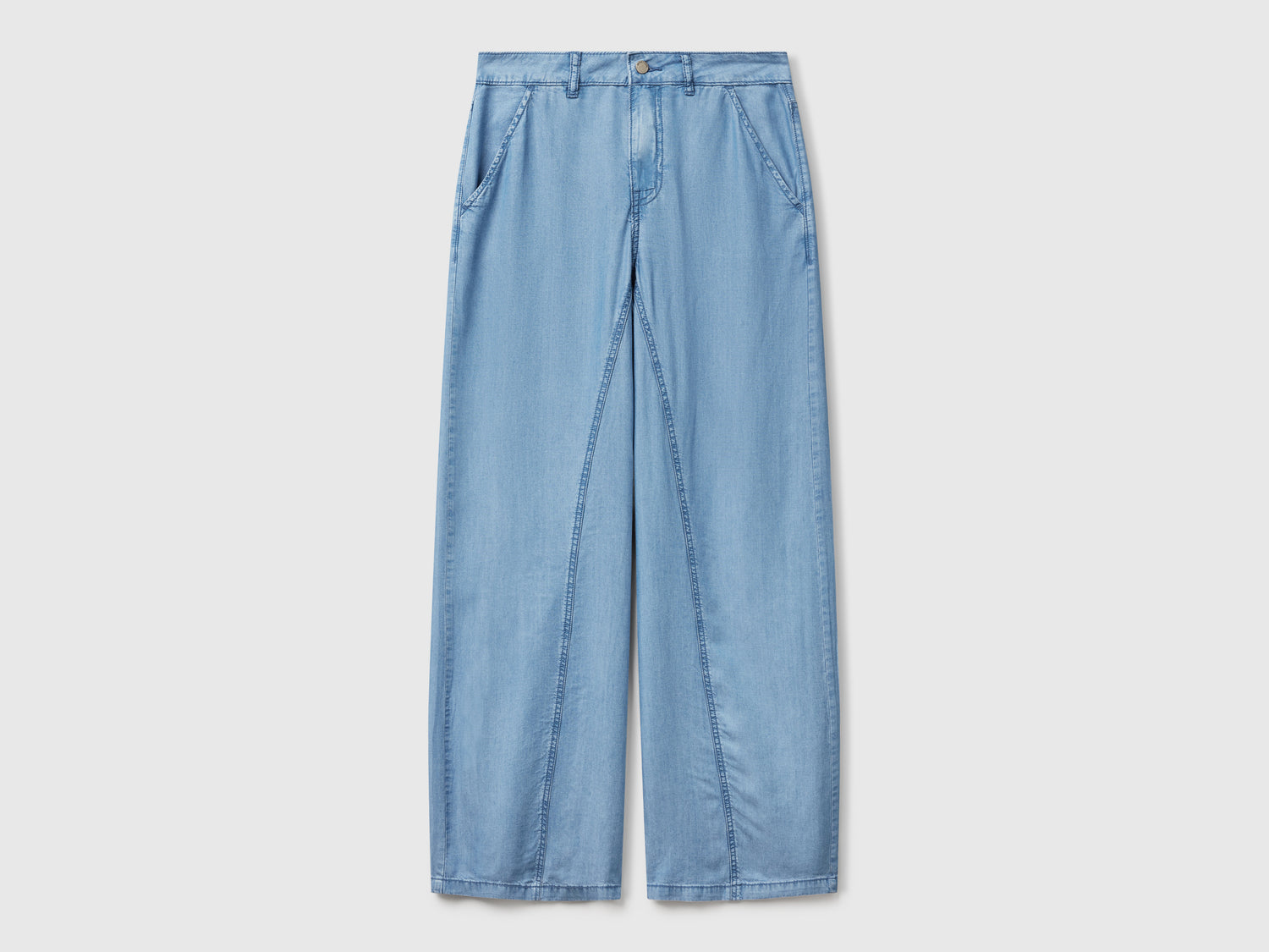 Pantaloni ampi in chambray da donna azzurro | Benetton Outlet