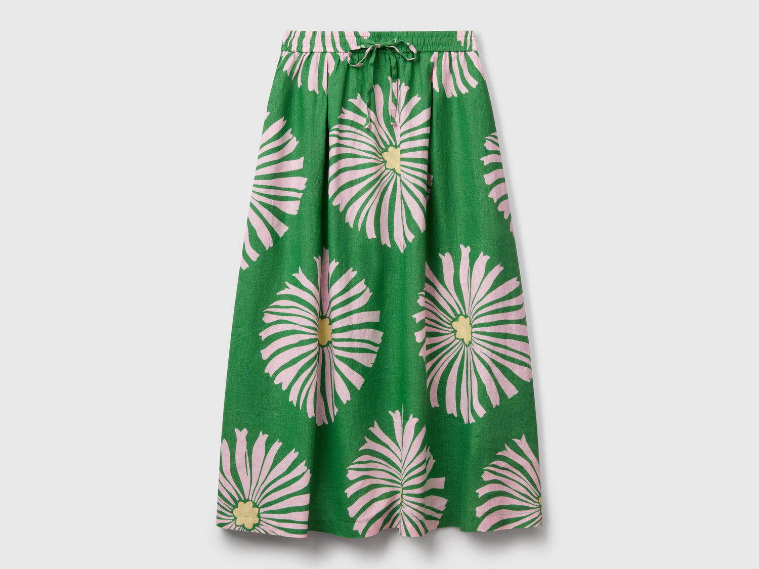 Gonna midi con stampa fiori da donna verde | Benetton Outlet