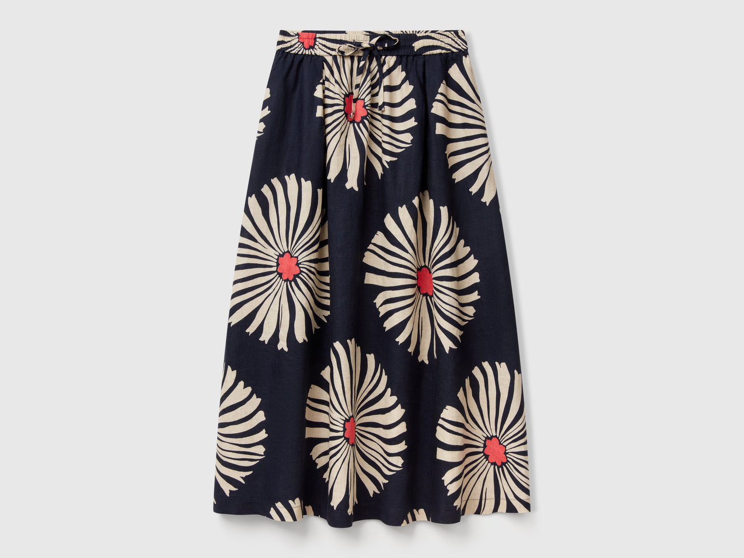 Gonna midi con stampa fiori da donna blu scuro | Benetton Outlet