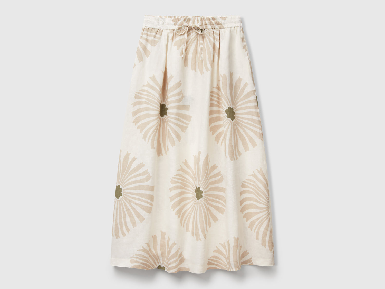 Gonna midi con stampa fiori da donna bianco panna | Benetton Outlet
