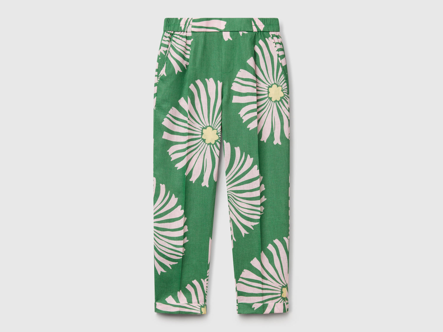 Pantaloni in lino stampato da donna verde | Benetton Outlet