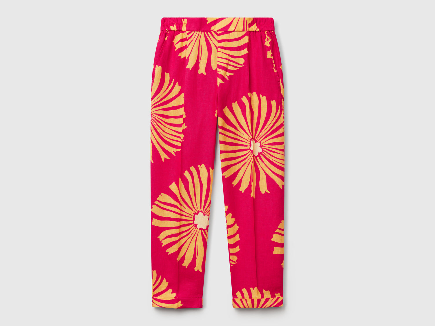 Pantaloni in lino stampato da donna fucsia | Benetton Outlet