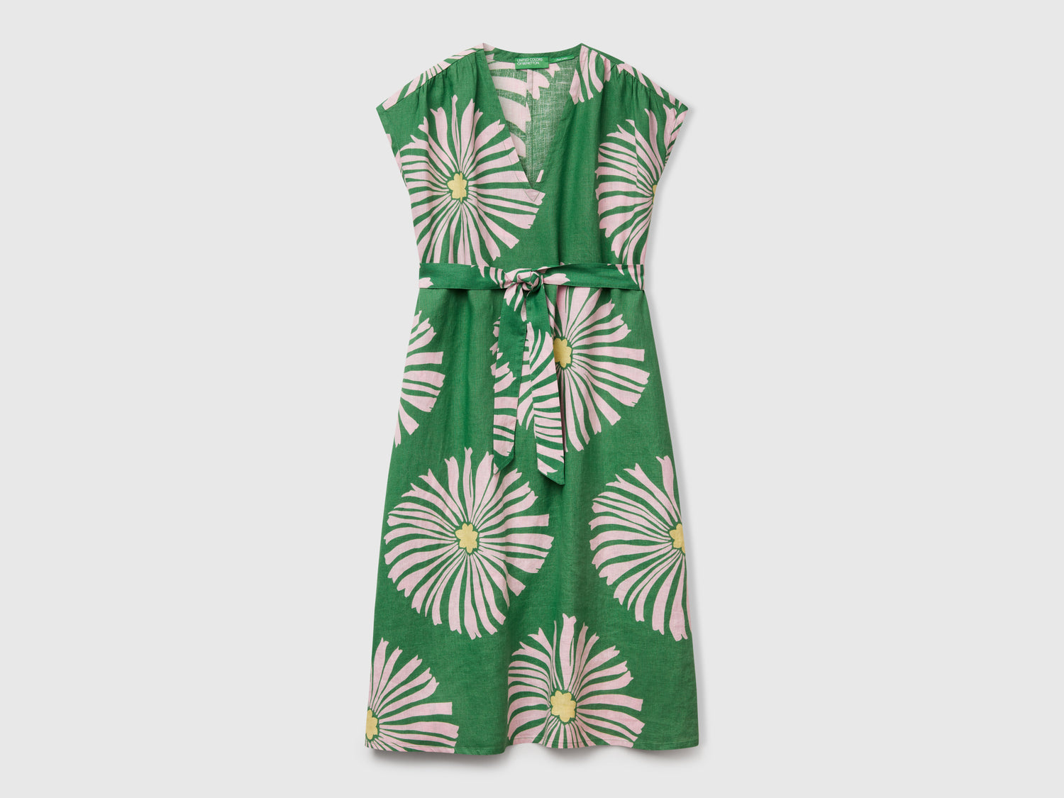 Printed linen dress da donna verde | Benetton Outlet