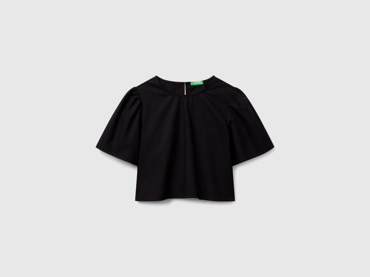 Blusa svasata con manica volant da donna nero | Benetton Outlet