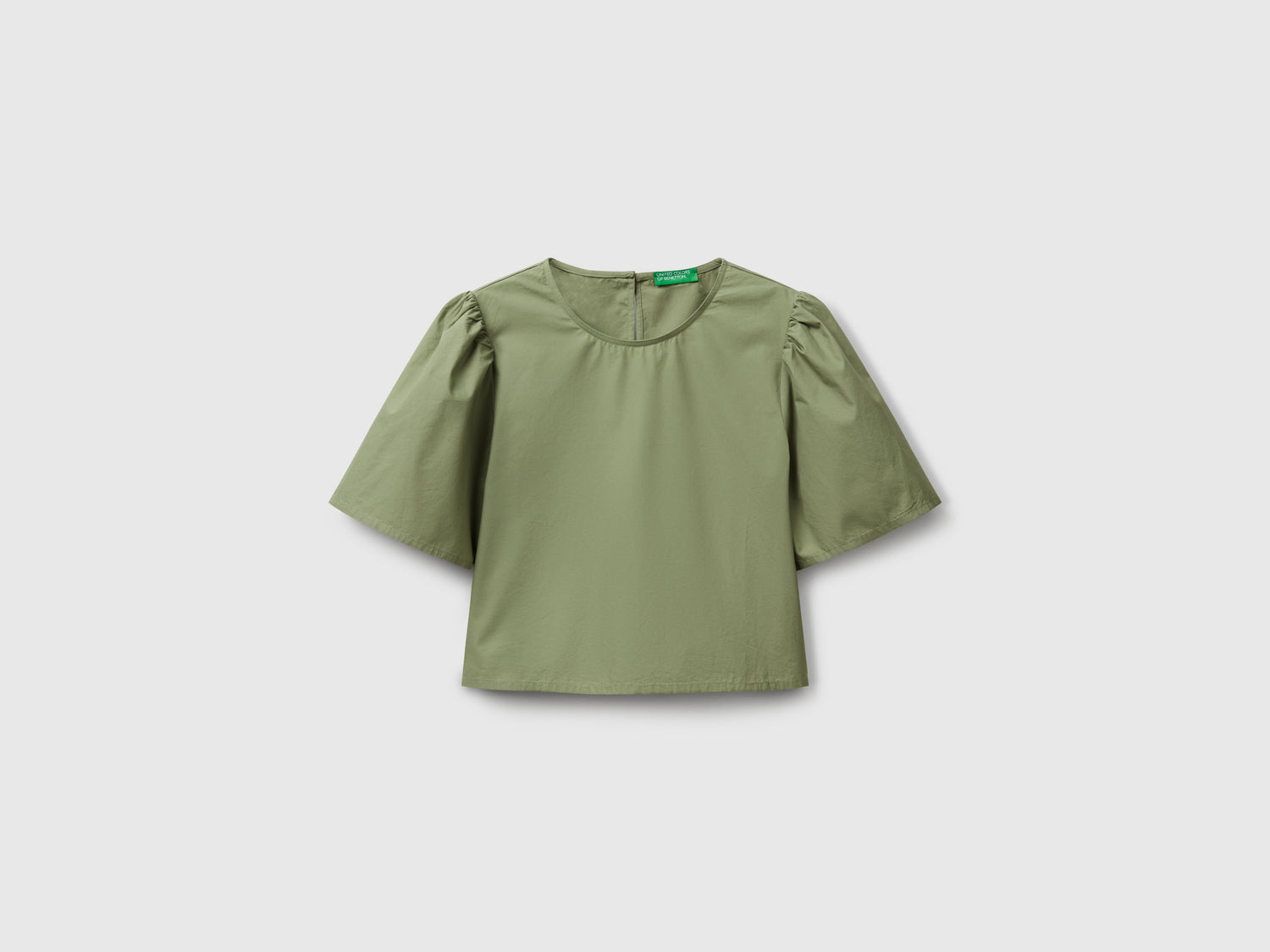 Blusa svasata con manica volant da donna verde oliva | Benetton Outlet