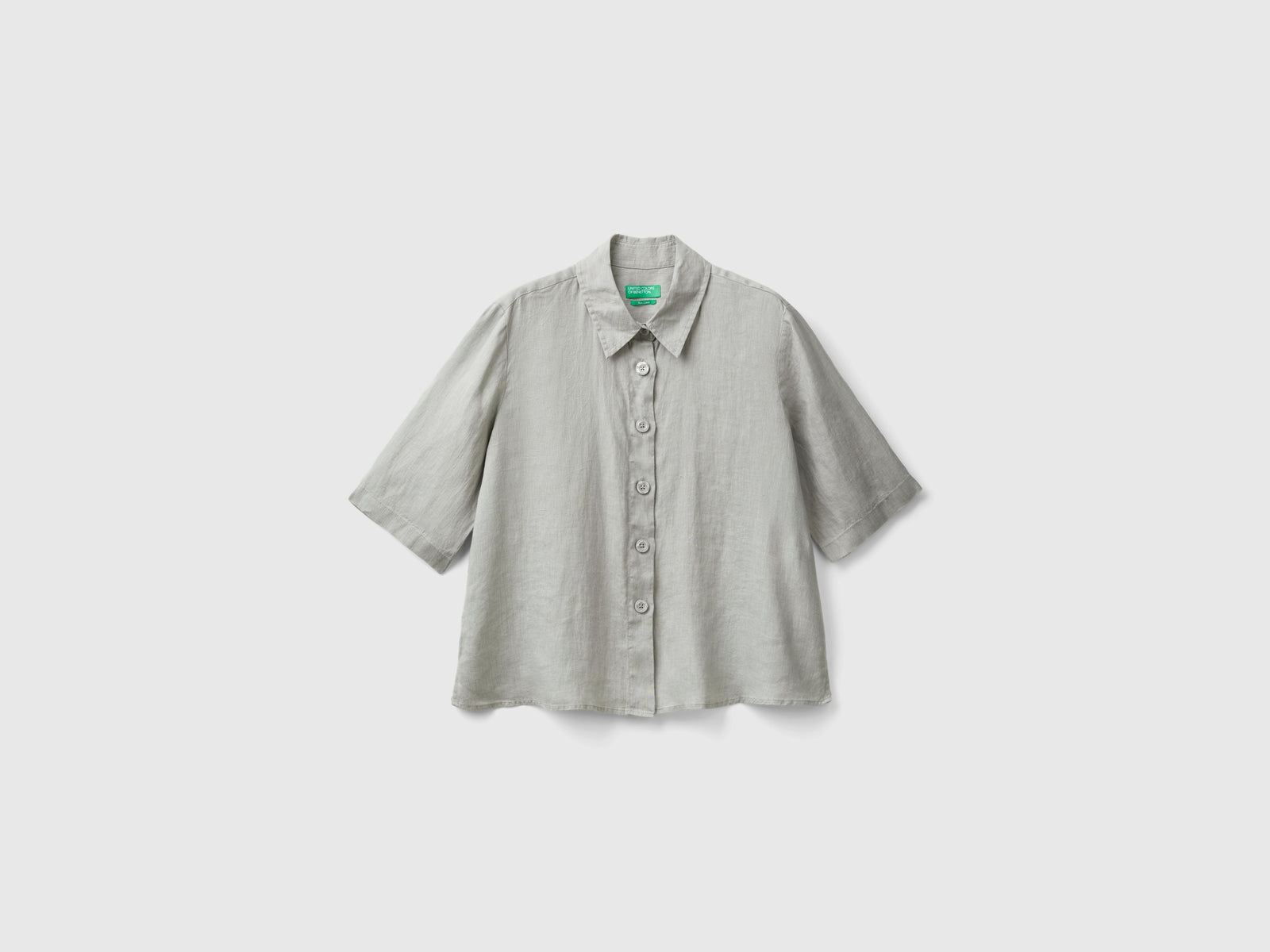 Short shirt in pure linen da donna grigio | Benetton Outlet