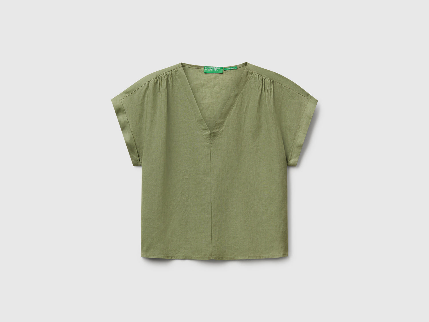 Blusa in puro lino da donna verde oliva | Benetton Outlet