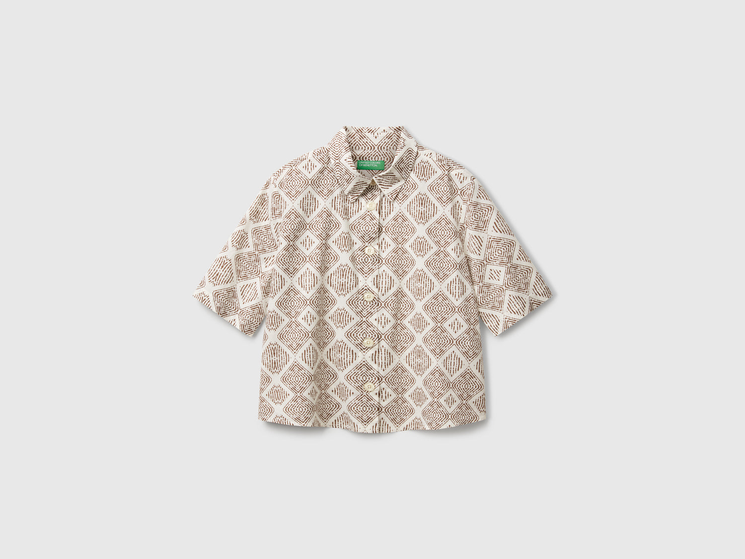 Camicia fantasia in cotone leggero da donna bianco panna | Benetton Outlet