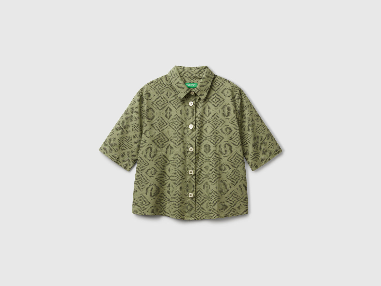 Camicia fantasia in cotone leggero da donna verde militare | Benetton Outlet