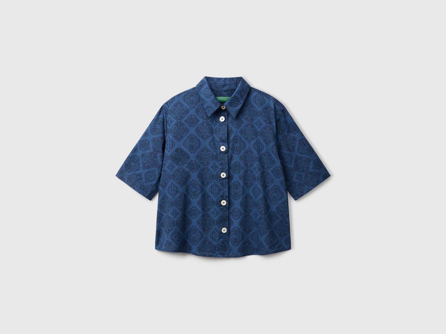 Camicia fantasia in cotone leggero da donna blu | Benetton Outlet